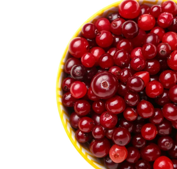 Bowl Ripe Cranberries White Background Closeup — Stock Photo, Image