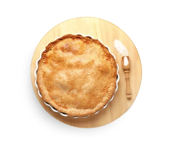 Baking Dish Tasty Chicken Pot Pie White Background — Stock Photo, Image