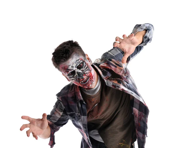 Scary Zombie Man White Background — Stock Photo, Image