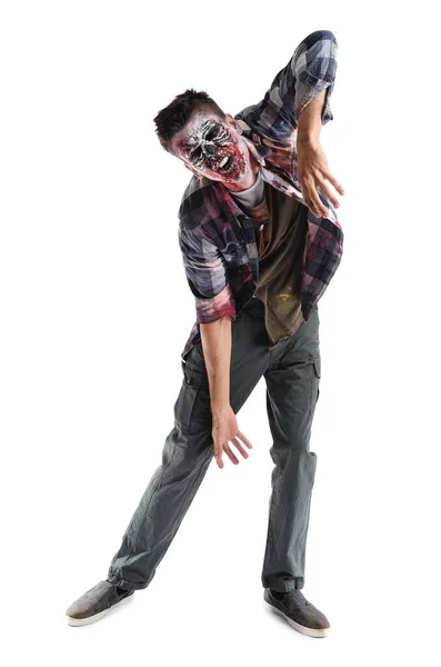 Skrämmande Zombie Man Vit Bakgrund — Stockfoto