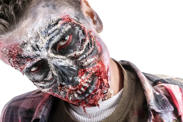 Děsivý Zombie Muž Bílém Pozadí — Stock fotografie