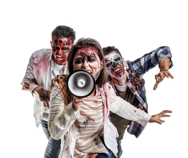 Scary Zombies Megaphone White Background — Stock Photo, Image