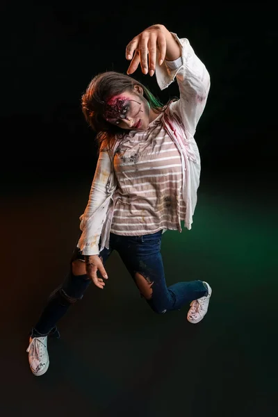 Scary zombie woman on dark background