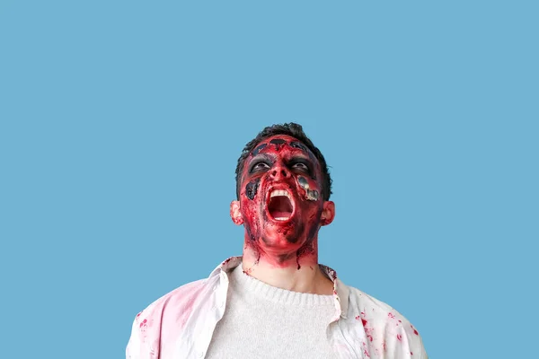 Unheimlich Zombie Mann Auf Farbigem Hintergrund — Stockfoto