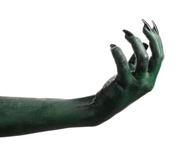 Cadılar Bayramı yeşil cadısı ya da zombi eli beyaza izole edilmiş.
