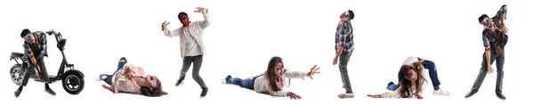 Grupp Skrämmande Zombies Vit Bakgrund — Stockfoto