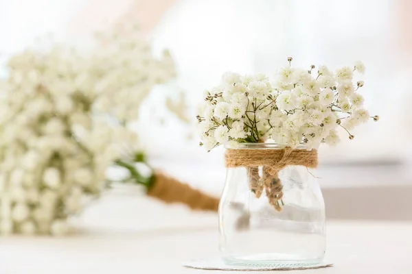Vase Beautiful White Gypsophila Flowers Table — Stock Photo, Image