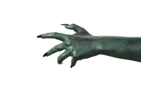 Halloween Mão Bruxa Verde Zumbi Isolado Branco — Fotografia de Stock