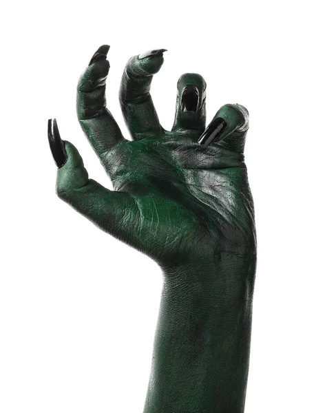 Halloween Mão Bruxa Verde Zumbi Isolado Branco — Fotografia de Stock