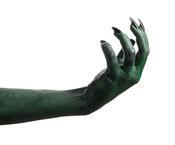 Halloween Groene Heks Zombie Hand Geïsoleerd Wit — Stockfoto