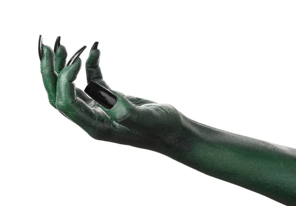 Απόκριες Πράσινο Χέρι Μάγισσα Ζόμπι Απομονώνονται Λευκό — Φωτογραφία Αρχείου