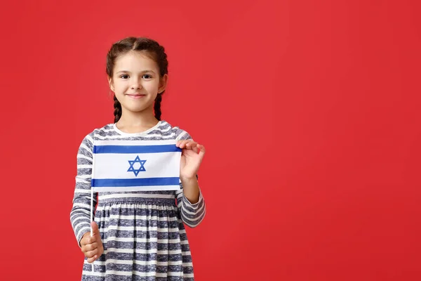 Κοριτσάκι Σημαία Του Ισραήλ Στο Φόντο Χρώμα — Φωτογραφία Αρχείου