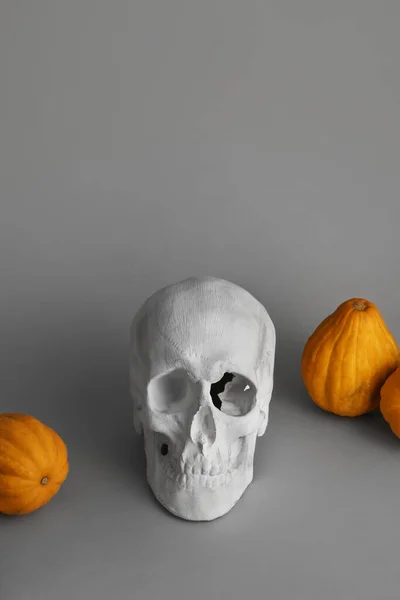 Skull Pumpkins Grey Background — Stock Photo, Image