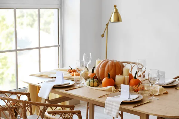 Dining Table Pumpkins Window Room — Stock Photo, Image