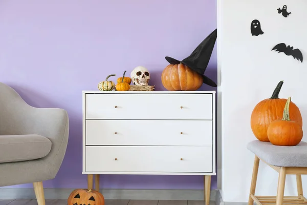 Stylish Interior Room Decorated Halloween Celebration — Stock Photo, Image