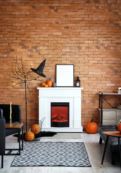 Fireplace Frame Living Room Decorated Halloween — Stock Photo, Image