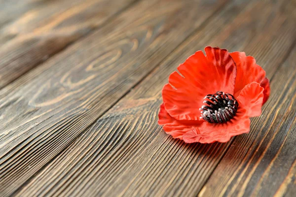 Poppy Flower Wooden Background Remembrance Day — Stock Photo, Image