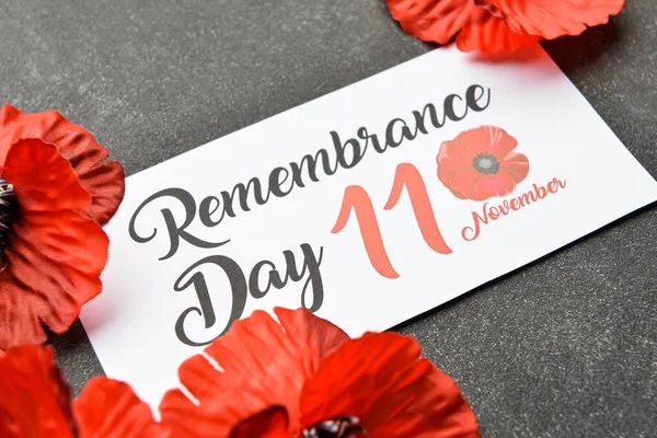 Poppy Flowers Card Dark Background Remembrance Day — Stock Photo, Image