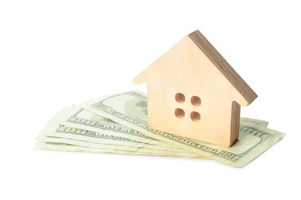 Wooden House Money White Background — Stock Photo, Image