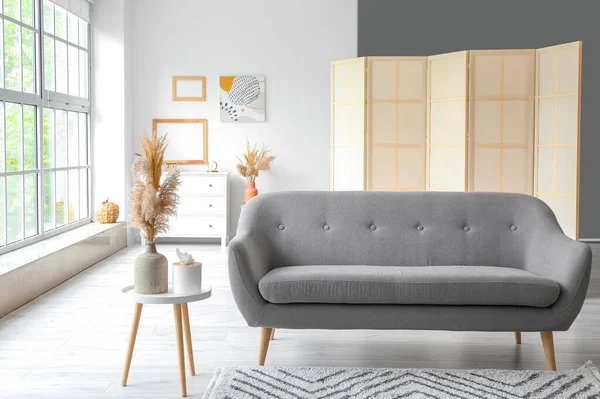 Grey Sofa Table Vase Stylish Living Room — Stock Photo, Image