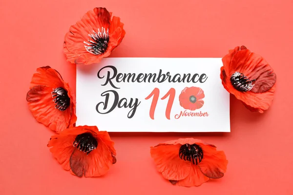 Remembrance Day Canada Red Poppy Flowers Card Red Background — Stock Photo, Image