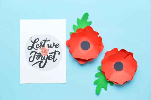Remembrance Day Canada Red Poppy Flowers Card Blue Background — Stock Photo, Image