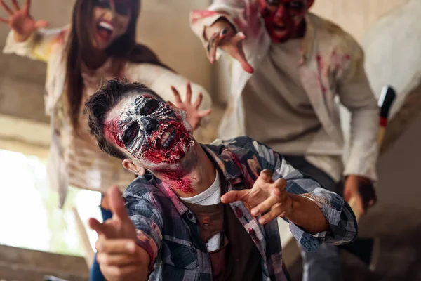 Scary Zombies Ruined Building — Stock Photo, Image