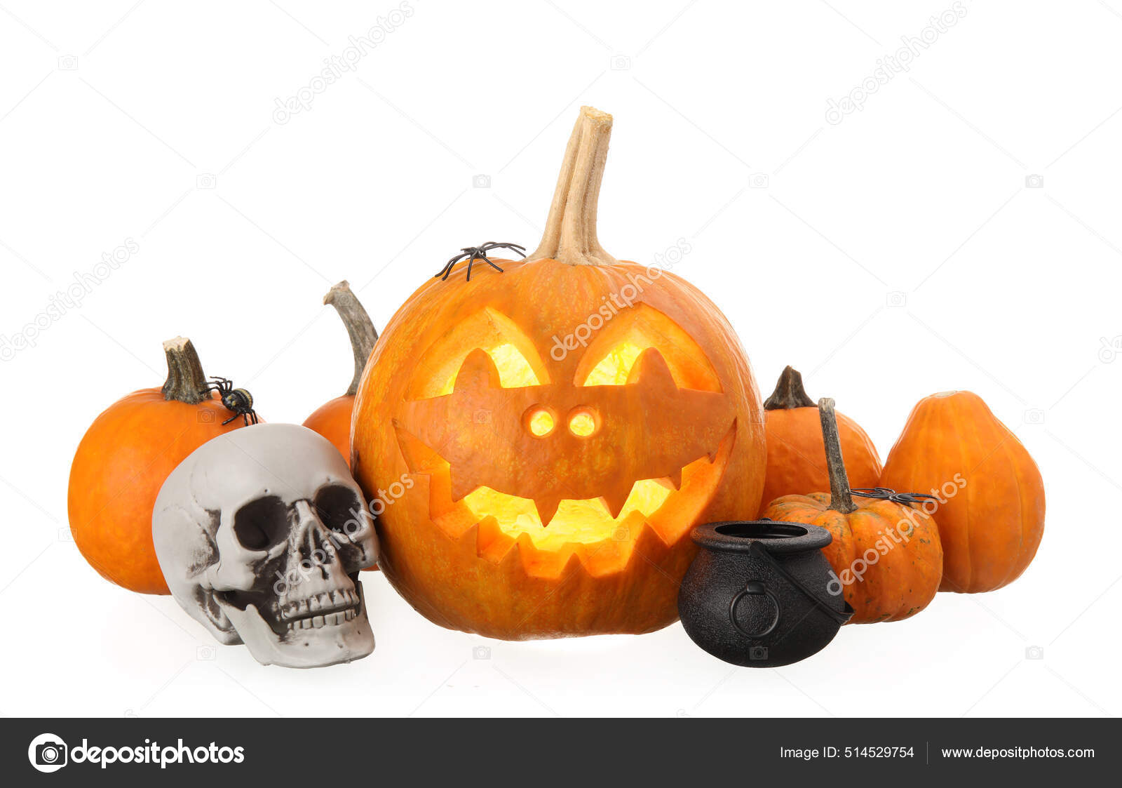 Calabazas Talladas Enteras Para Halloween Con Scull Sobre Fondo Blanco: fotografía de stock © serezniy #514529754 | Depositphotos Calabazas Talladas Enteras Para Halloween Con Scull Sobre Fondo Blanco: fotografía de stock © serezniy #514529754 | Depositphotos