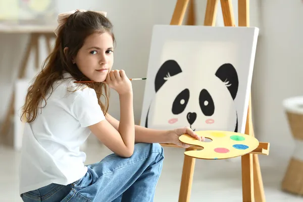 Cute Little Girl Painting Home — Stock Photo, Image