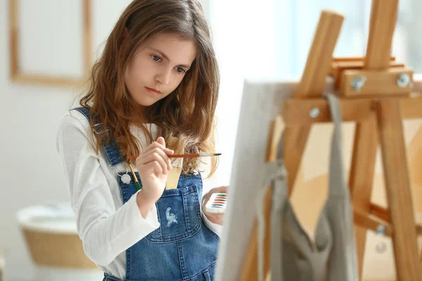 Cute Little Girl Painting Home — Stock Photo, Image