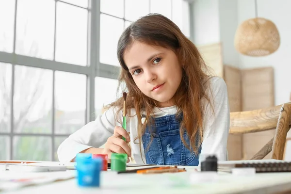 Cute Little Girl Painting Home — Stock Photo, Image