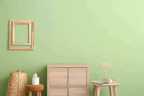 Interior Stylish Modern Room Green Wall — Stock Photo, Image
