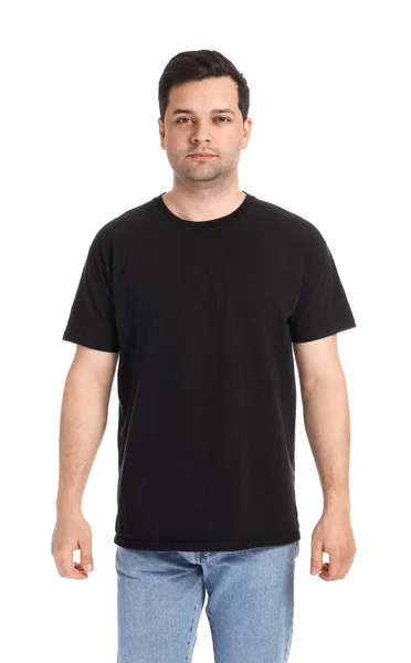 Stilig Ung Man Snygg Shirt Vit Bakgrund — Stockfoto