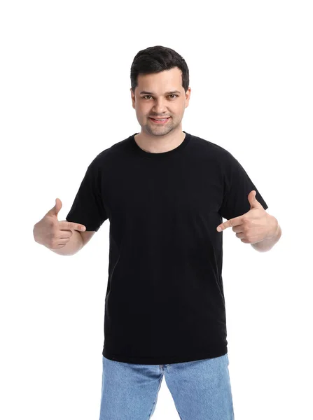Schöner Junger Mann Stylischem Shirt Auf Weißem Hintergrund — Stockfoto