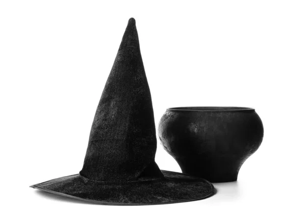 Witch Hat Cauldron White Background — Stock Photo, Image