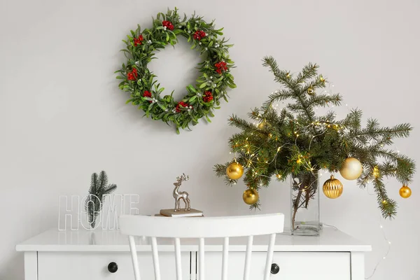 Interior Modern Room Workplace Decorated Christmas — Stock Photo, Image