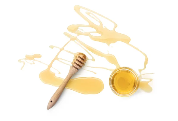 Jar Dipper Sweet Honey White Background — Stock Photo, Image