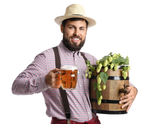 Stilig Man Traditionella Tyska Kläder Och Med Vit Bakgrund — Stockfoto