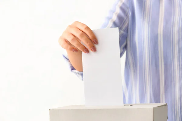 Voting Woman Ballot Box White Background — Stock Photo, Image