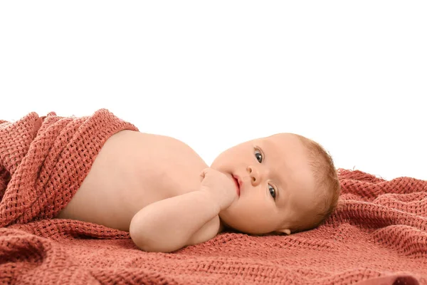 Pequeño Bebé Acostado Sobre Fondo Blanco — Foto de Stock