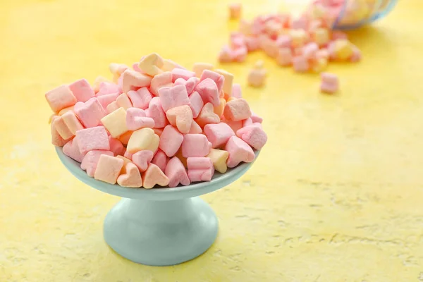 Dessert Stand Tasty Marshmallows Color Background — Stock Photo, Image