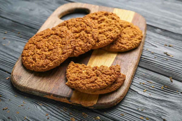 Board Tasty Hojicha Cookies Black Wooden Background — Stock Photo, Image