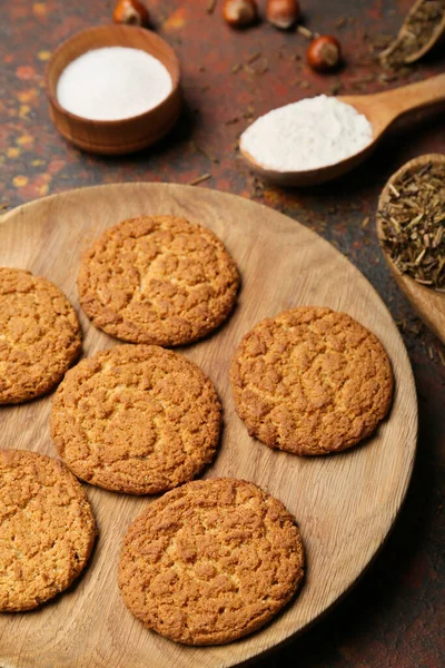 Plate Tasty Hojicha Cookies Grunge Background — Stock Photo, Image