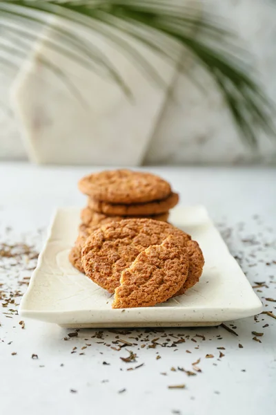 Plate Tasty Hojicha Cookies Table — Stock Photo, Image