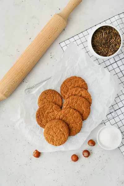 Tasty Hojicha Cookies Ingredients White Background — Stock Photo, Image