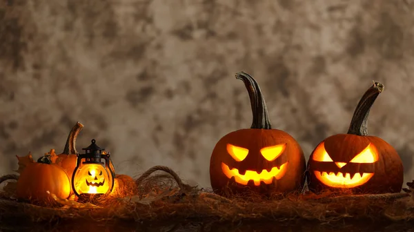 Carved Pumpkins Halloween Lantern Blurred Background — Stock Photo, Image