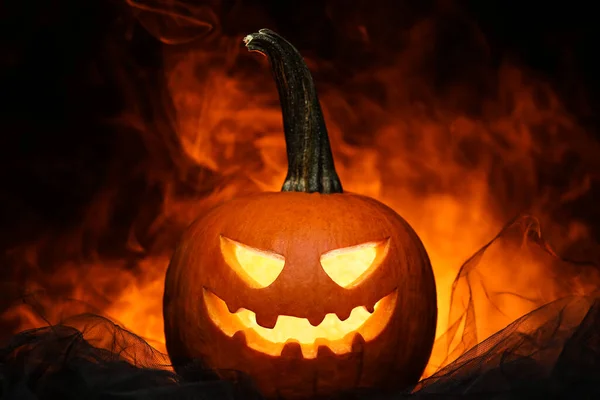 Carved Pumpkin Halloween Dark Background — Stock Photo, Image