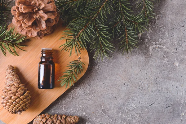 Bottle Coniferous Essential Oil Grunge Background — Stock Photo, Image