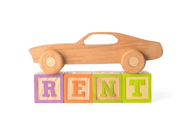 Wooden Car Word Rent White Background — Stock Photo, Image