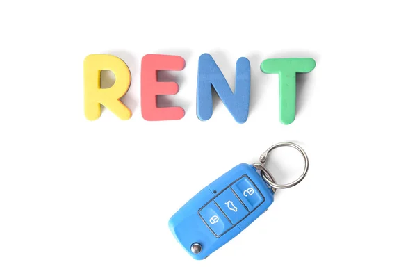 Key Car Word Rent White Background — Stock Photo, Image